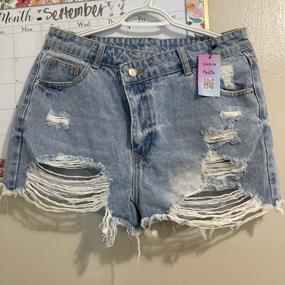 SHEIN Pants - SHEIN Light Blue Ripped Jean Shorts